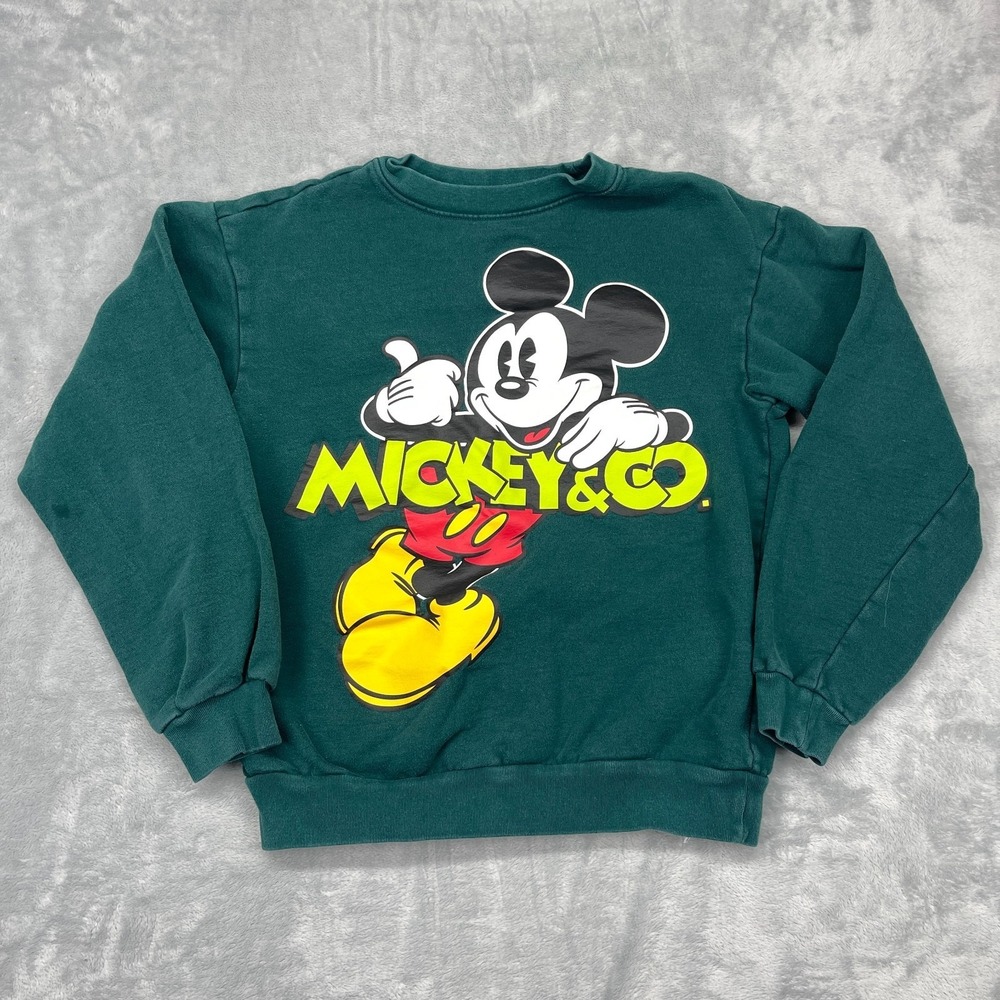 Disney Mickey & Co. Sweatshirt Womens Small Green Mickey Mouse Graphic Crew Neck